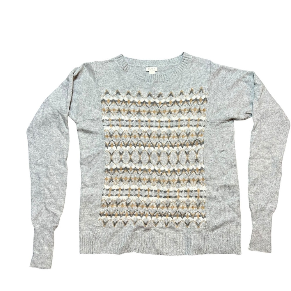 J. Crew Fair Isle Geometric Pattern Merino Wool Blend Crewneck Sweater Size‎ Med